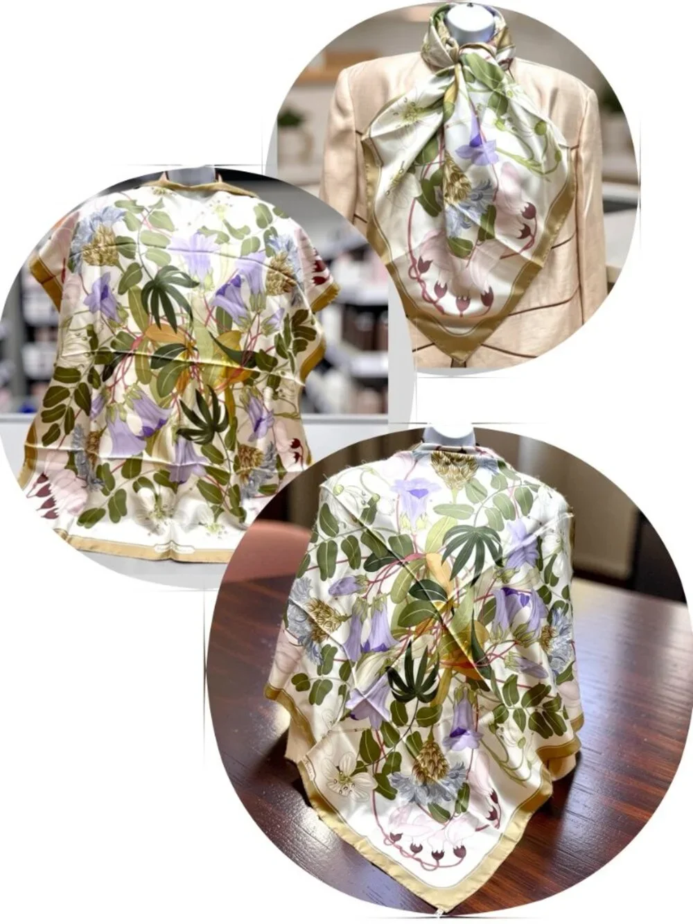 Hermes Paris  Silk  34"Flora Graeca Floral Scarf Pastel Ivery Green Purple (25) - Picture 13 of 16
